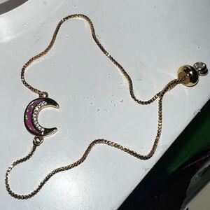 NWOT Crescent Moon Bracelet with Pink Accents